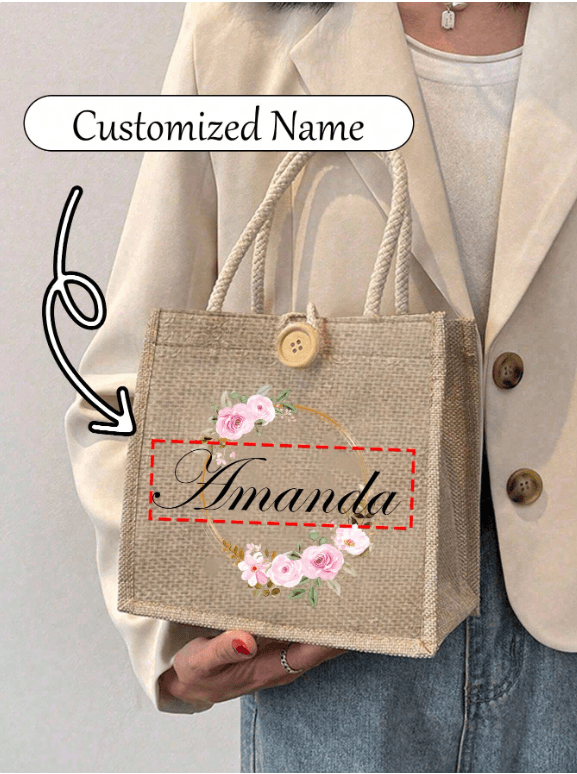 Floral Wreath Pattern Linen Canvas Handbag